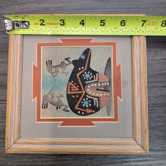 AUTHENTIC NAVAJO SANDPAINTING By Virginia Tyler (Bear & Kokopelli) Frame 7” X 7” - Picture 5 of 5